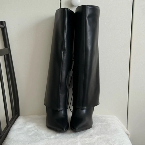Worthington Sleek Black Leather Heeled Boots - Picture 6 of 14